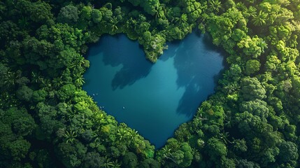 Earth day concept. Heart shape lake
