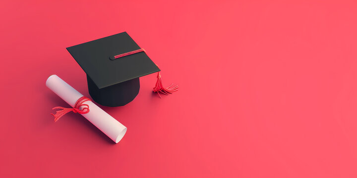 Graduation Cap and Diploma on Color Background - Academic Achievement and Education Symbol for Promotional Use.