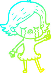 cold gradient line drawing of a cartoon girl crying