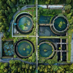 Aerial view of a water treatment plant, suitable for environmental concepts