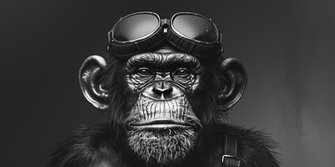 A monkey in black and white wearing goggles, suitable for educational materials