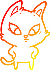 warm gradient line drawing of a confused cartoon cat