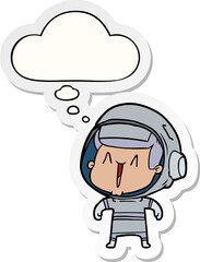 cartoon astronaut man with thought bubble as a printed sticker