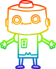 rainbow gradient line drawing of a cartoon robot