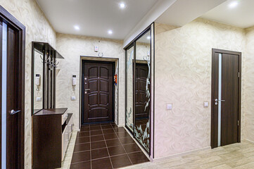 standard room interior apartment. room doors, renovation corridor lobby entrance hall