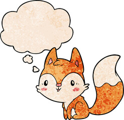 cartoon fox with thought bubble in grunge texture style