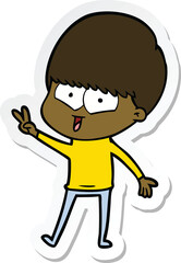 sticker of a cartoon happy boy