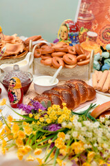 bagels and rolls on the table.