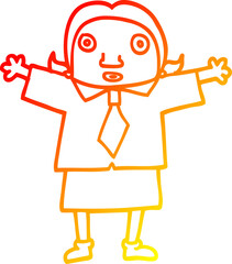 warm gradient line drawing of a cartoon school girl