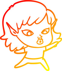 warm gradient line drawing of a pretty cartoon elf girl