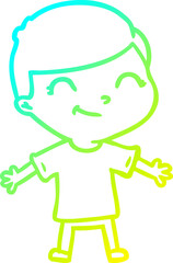cold gradient line drawing of a cartoon boy smiling