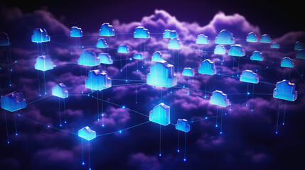 futuristic clouds purple light shining network.