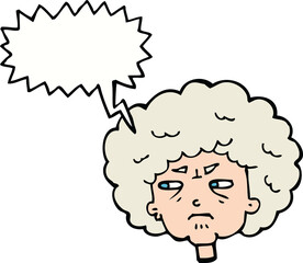 cartoon bitter old woman with speech bubble