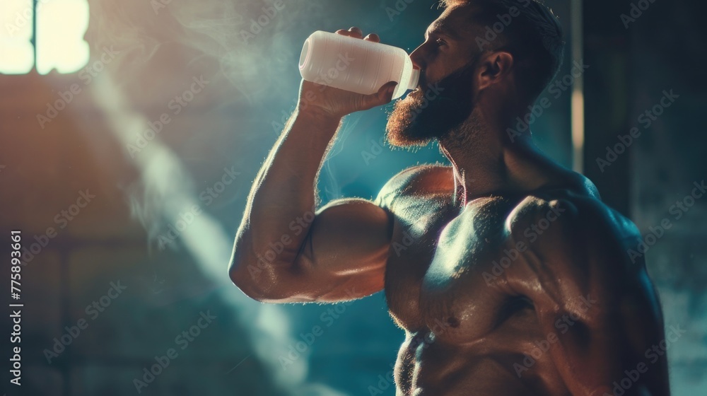 Aufkleber a man with a beard drinking from a bottle, suitable for various projects
