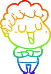 rainbow gradient line drawing of a laughing cartoon man