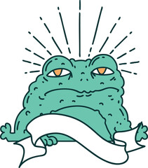 scroll banner with tattoo style toad character