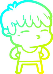 cold gradient line drawing of a cartoon curious boy