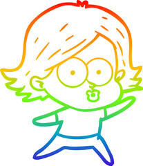 rainbow gradient line drawing of a cartoon girl pouting