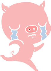 flat color style cartoon running pig crying