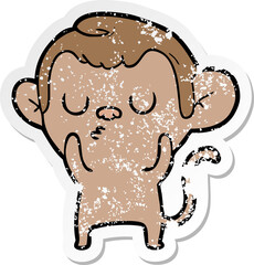 distressed sticker of a cartoon monkey
