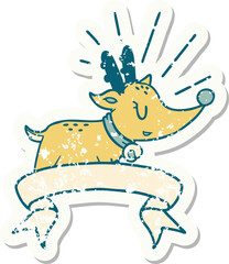 worn old sticker of a tattoo style christmas reindeer