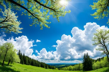 Spring, forest, beautiful blue sky