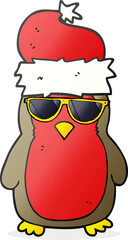 freehand drawn cartoon cool christmas robin