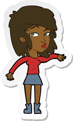 sticker of a cartoon woman playing it cool