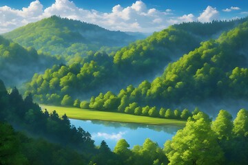 Spring, forest, beautiful blue sky