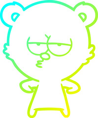 cold gradient line drawing of a bored polar bear cartoon