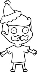 hand drawn line drawing of a man totally stressed out wearing santa hat