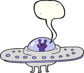 freehand drawn comic book speech bubble cartoon flying saucer