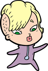 cartoon surprised girl in science fiction clothes