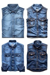 A collection of four different denim shirt styles. Ideal for fashion design projects