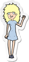 sticker of a cartoon happy woman waving