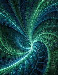 Abstract fractal patterns in emerald green evoking a sense of infinite complexity and digital universe exploration, ideal for backgrounds.