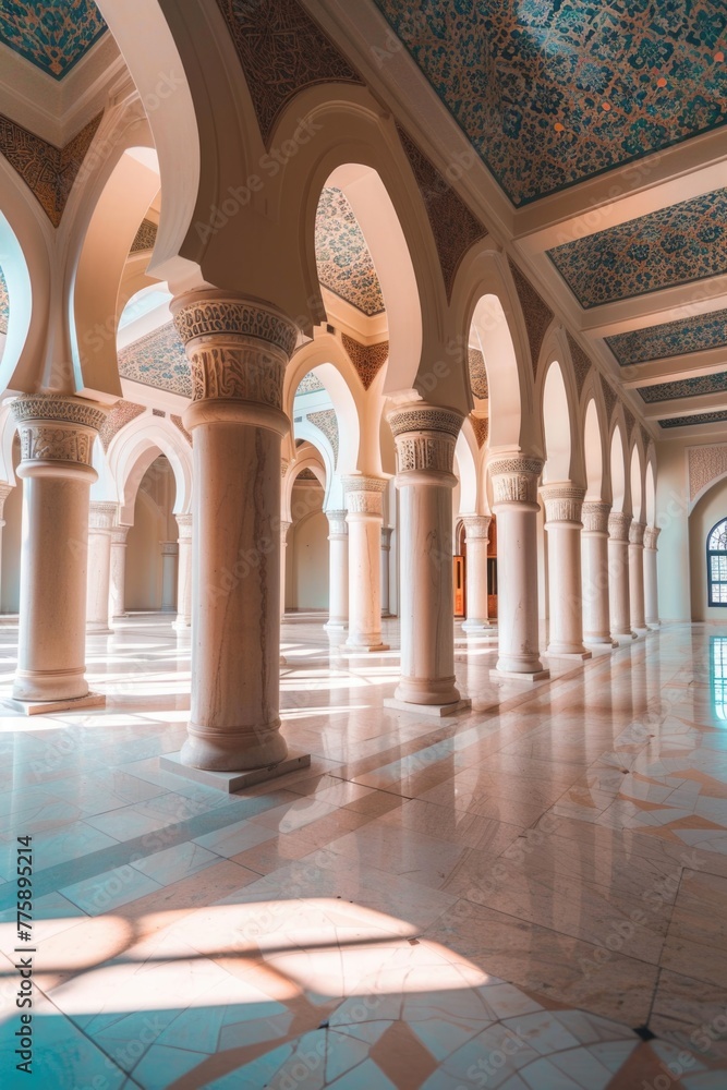 Poster A large room with columns and a skylight, perfect for architectural designs