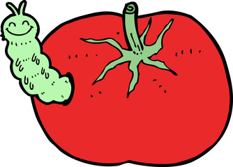 cartoon tomato with bug