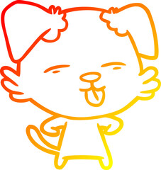 warm gradient line drawing of a cartoon dog sticking out tongue
