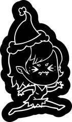 annoyed quirky cartoon icon of a vampire girl wearing santa hat