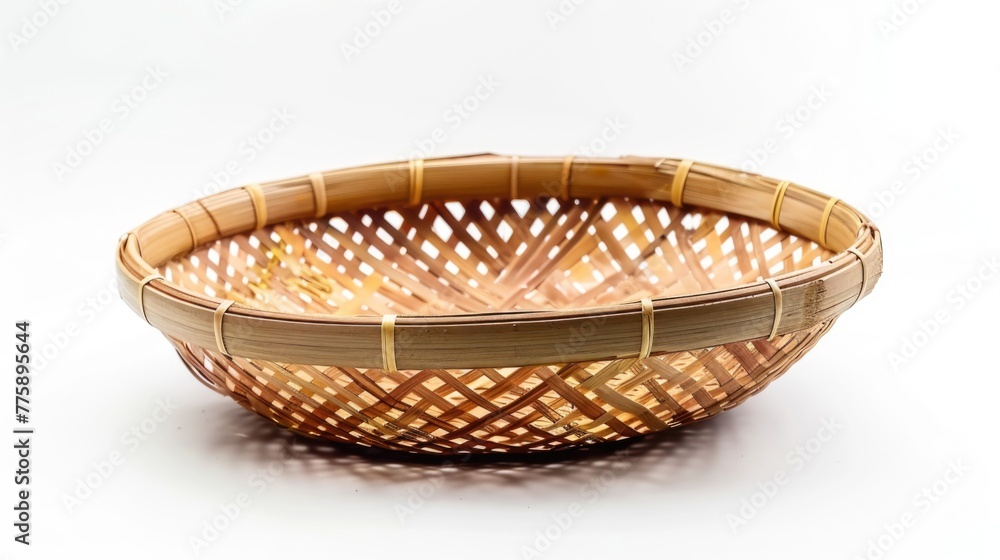 Poster a wicker basket on a clean white surface, perfect for various design projects