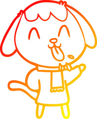warm gradient line drawing of a cute cartoon dog