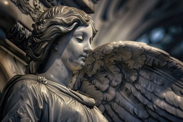Detailed shot of an angel statue, suitable for religious themes