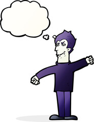 cartoon vampire man with thought bubble