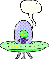 freehand drawn comic book speech bubble cartoon flying saucer