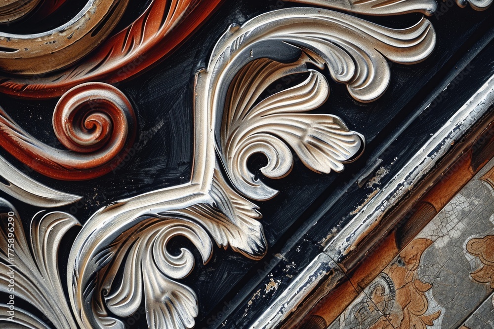 Poster detailed view of decorative design on building, suitable for architectural projects