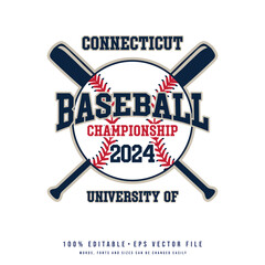 Connecticut baseball badge logo vector, text effect vector. Editable college t-shirt design printable text effect vector.