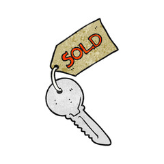 freehand textured cartoon new house key