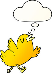 cartoon happy bird with thought bubble in smooth gradient style