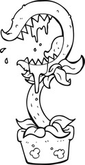freehand drawn black and white cartoon carnivorous plant